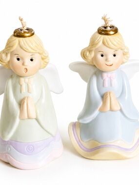 Vintage Ceramic Praying Angel  Pastel Christmas Set of 2 oil difusser candle